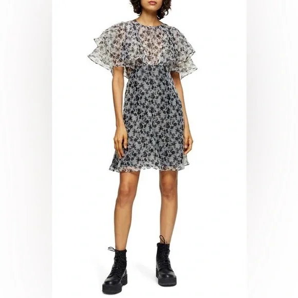 topshop organza dress New! Topshoporganza floral print mini dress 10